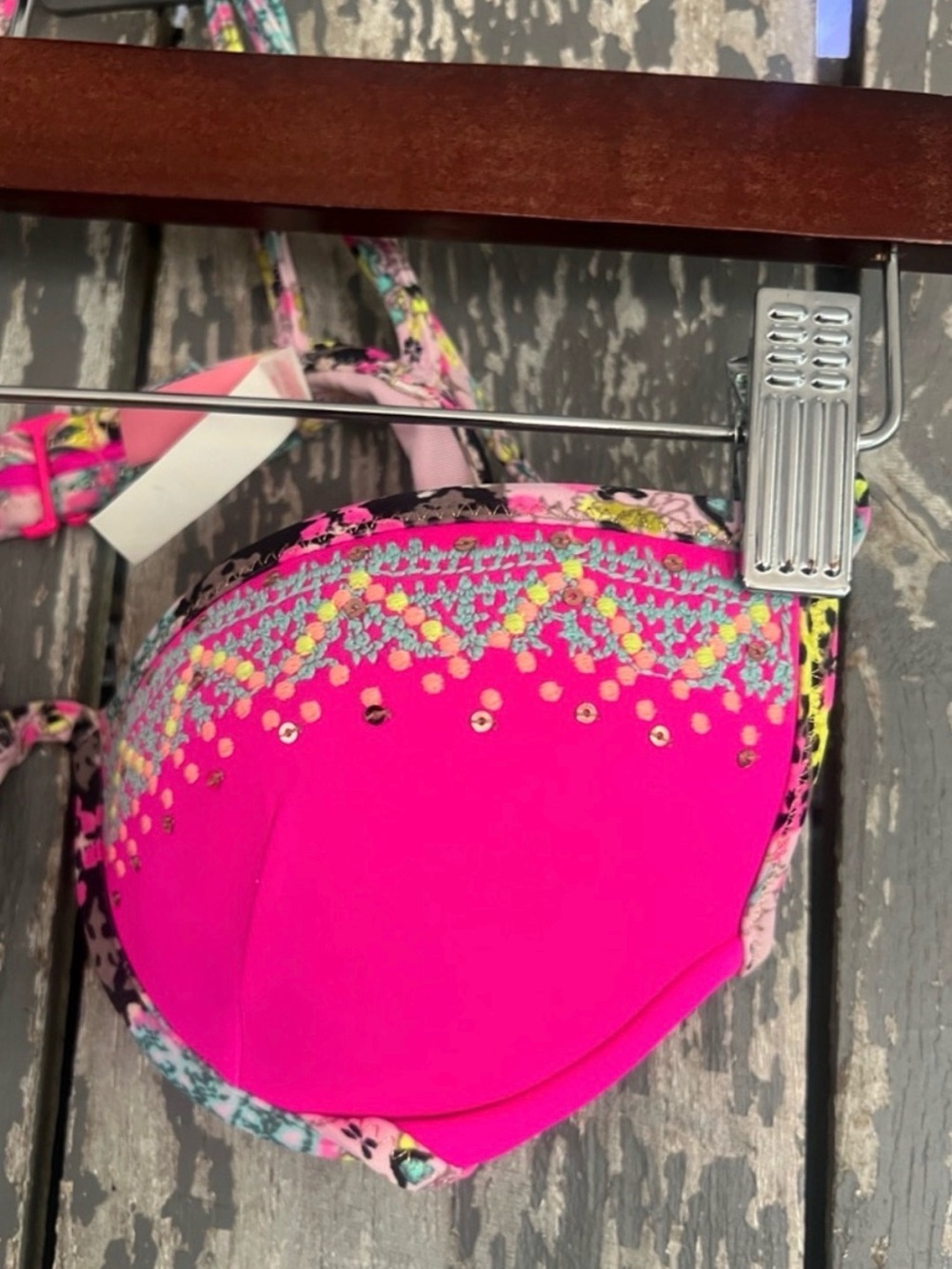 Victoria's Secret PINK The Fabulous Bikini Top | Hot Pink Sequin Swim | Size 34A - Picture 3 of 6